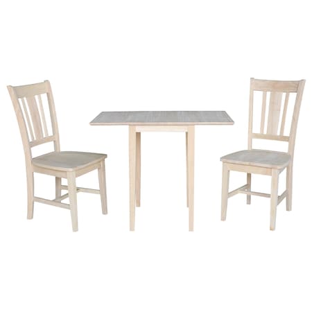 International Concepts Round Small Drop Leaf Dining Table with 2 Splat Back Chairs - 3 Piece Dining Set, 36 in W, 22 in L K-2236D-C10P